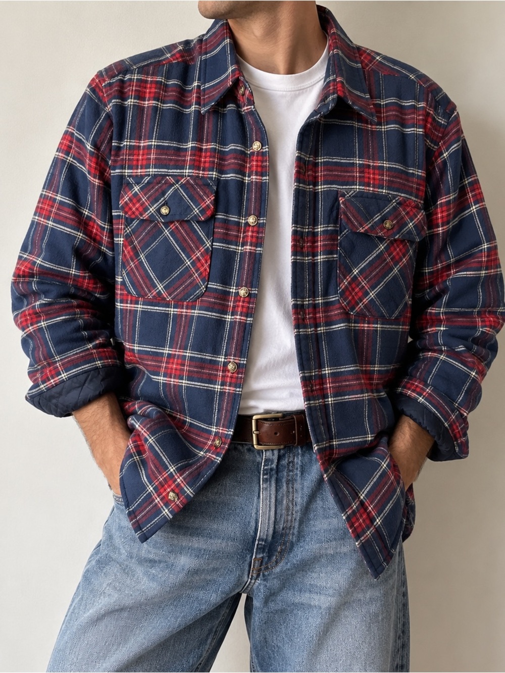 Vintage 90s St John’s Bay Quilted Flannel Shirt Jacket Men’s XLT Plaid